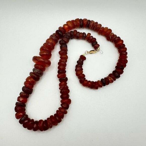 21" RONDELLE faceted, graduated AMBER beaded necklace w/ a 14kt GF clasp! - Picture 14 of 15